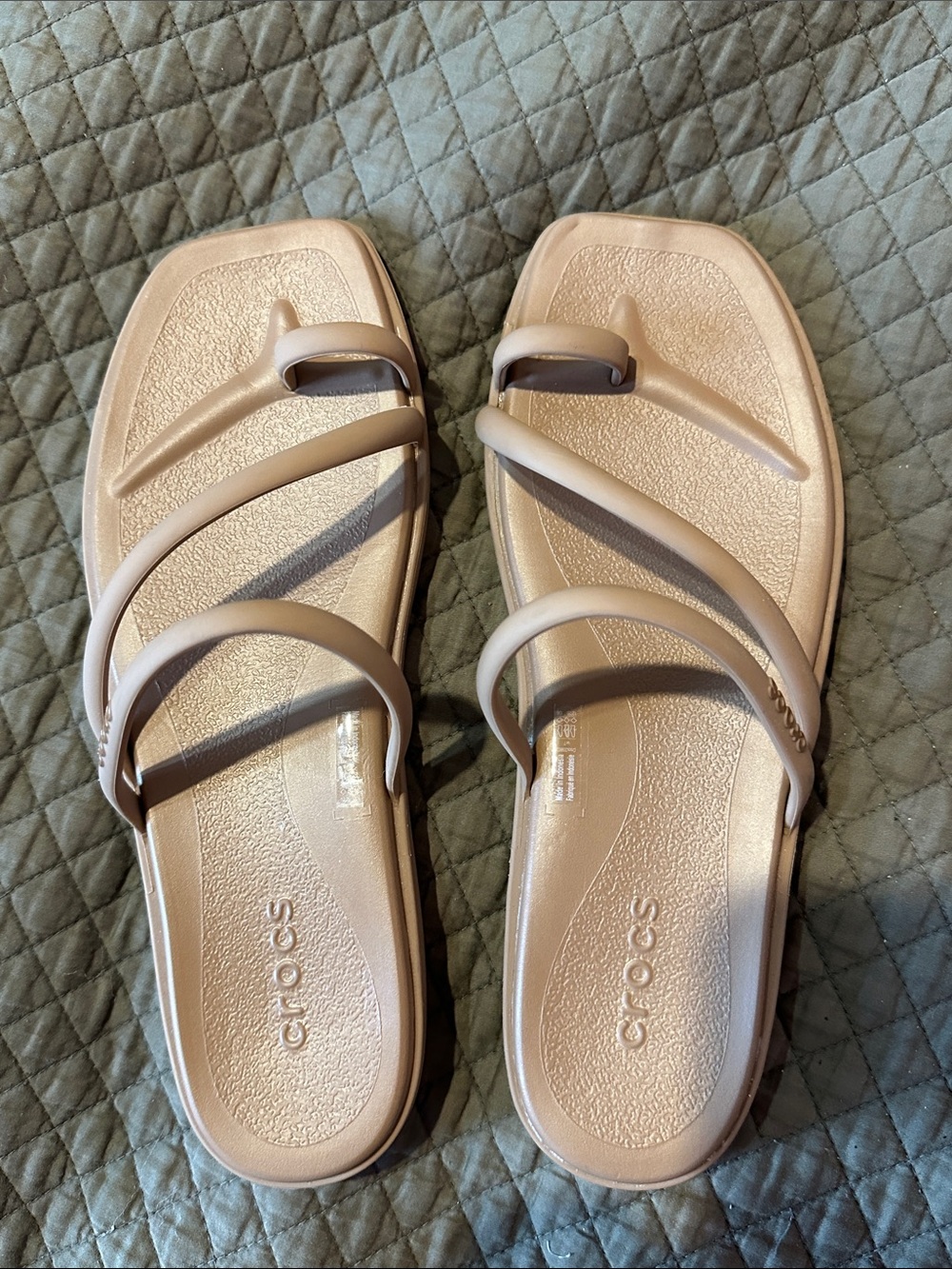 NWT CROCS Women's Strappy Slide Sandals - Taupe